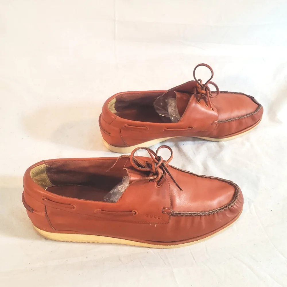 Vintage Gucci Brown Leather Boat Deck Shoes Loafers Men's US 8/ EU 41